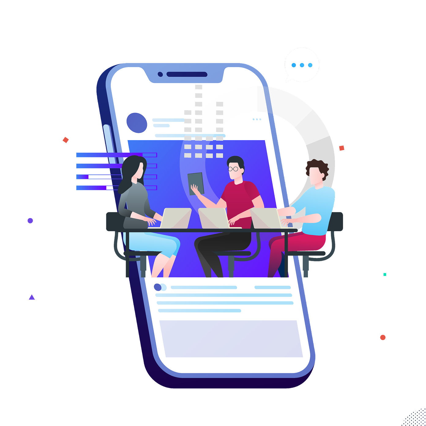 Ilustracion de personas reunidas en una mesa conversando