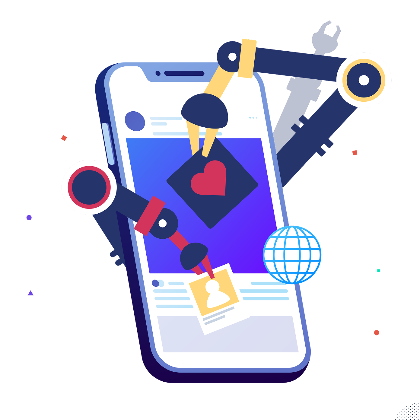 Celular con manos roboticas administrando redes sociales